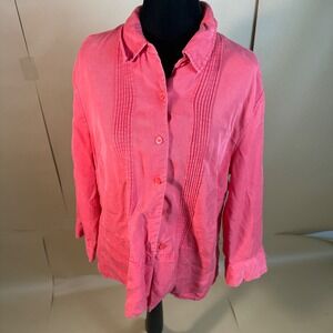 Vintage JM Collection Womens Button Down Top Shirt Coral Pleated Size 12 Lyocell